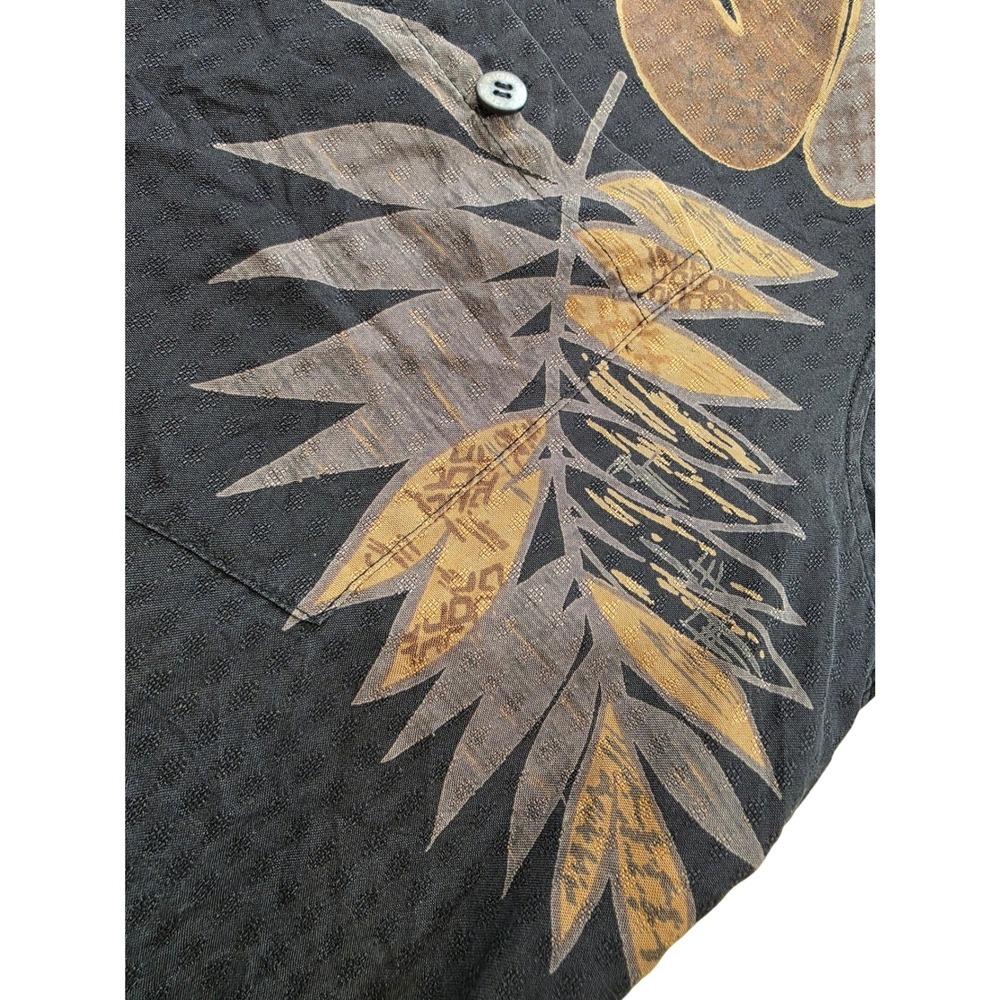 Vintage 90's Tori Richard Honolulu Silk Aloha Shirt L Black Leaf Jacquaro Luxe - Picture 8 of 13